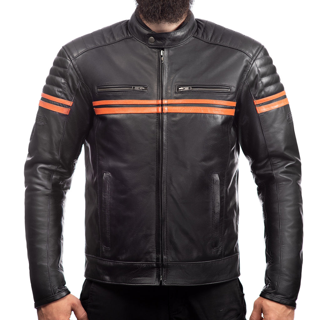 VESTE DE MOTO EN CUIR THÉO ORANGE