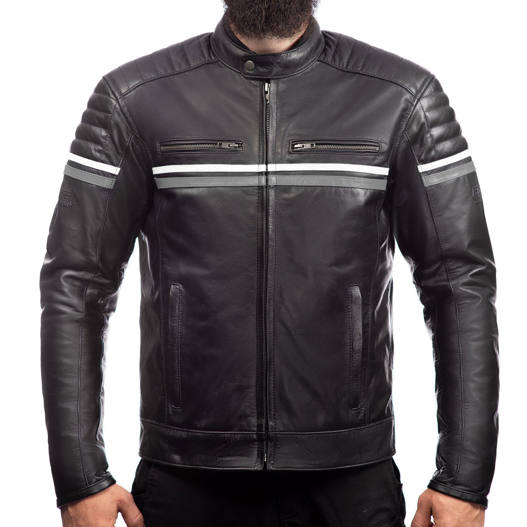 METROPOLIS VESTE DE MOTO EN CUIR GRIS, Protections CE amovibles sur les épaules, les coudes et le dos