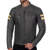 VESTE EN CUIR DE MOTO GRISE SOHO RÉTRO