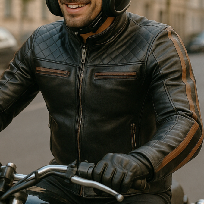BLOUSON DE MOTO EN CUIR NOIR CHAMPS-ÉLYSÉES