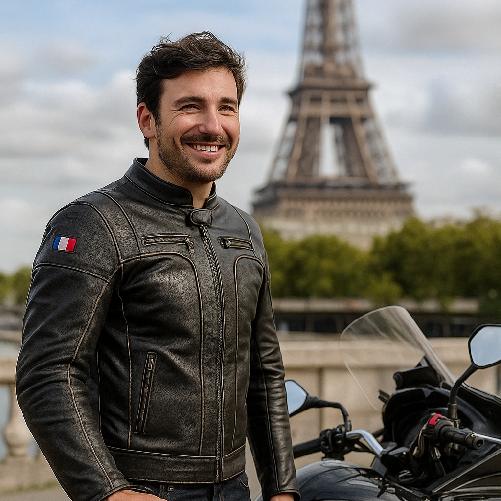 BLOUSON DE MOTO EN CUIR VIVE LA FRANCE RÉTRO