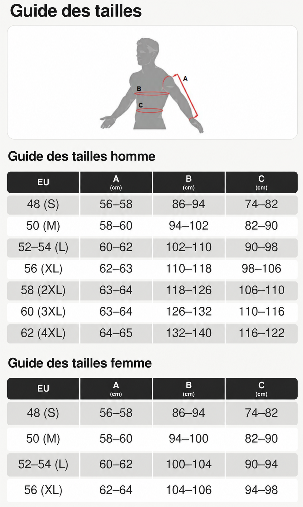 textile_jacket size chart