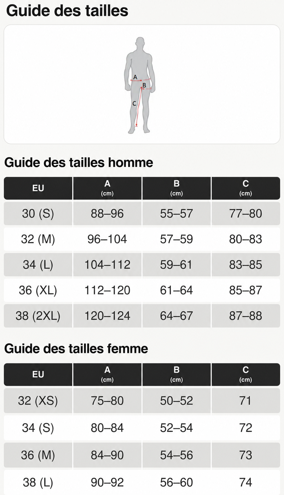 pants size chart