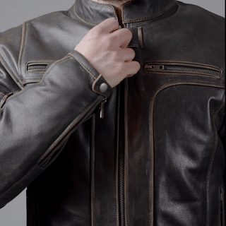 BLOUSON DE MOTO EN CUIR RETRO ADVENTURE, Fermetures à glissière YKK, fermeture à glissière de 8" pour fixation au pantalon, Protecteurs amovibles certifiés CE sur les épaules, les coudes et le dos