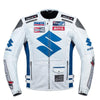 BLOUSON DE RACING DE MOTO EN CUIR SUZUKI BLANCHE, Protecteurs certifiés CE, Fermetures à glissière YKK