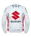 BLOUSON DE RACING DE MOTO EN CUIR SUZUKI ROUGE, Protecteurs certifiés CE, Fermetures à glissière YKK
