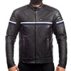 METROPOLIS VESTE DE MOTO EN CUIR BLEU, Protections CE amovibles sur les épaules, les coudes et le dos