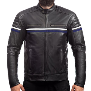 
                  
                    Charger l&amp;#39;image dans la galerie, METROPOLIS VESTE DE MOTO EN CUIR BLEU, Protections CE amovibles sur les épaules, les coudes et le dos
                  
                