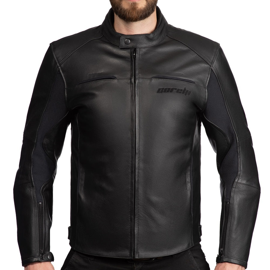 BLOUSON DE MOTO EN CUIR COURSE STORM, Protections certifiées CE sur les coudes, les épaules et le dos, fermetures à glissière YKK, Doublure intérieure amovible en polyester matelassée amovible, une poche intérieure