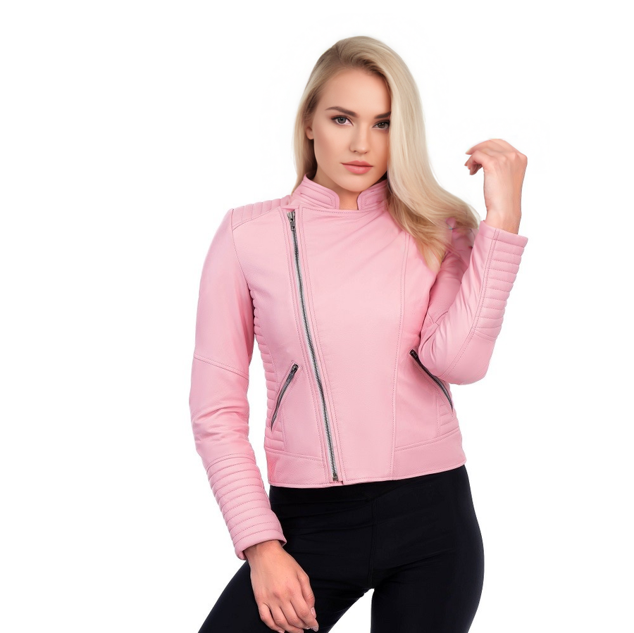 BLOUSON DE MOTO EN CUIR POUR FEMME ROSA