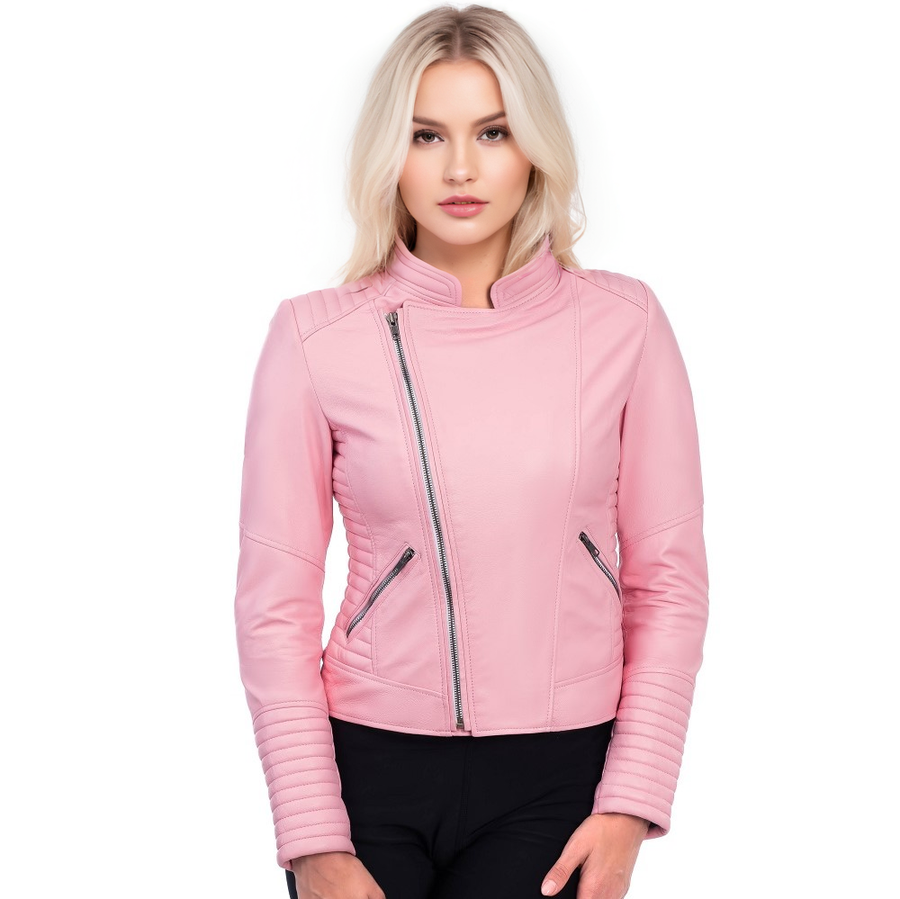 BLOUSON DE MOTO EN CUIR POUR FEMME ROSA