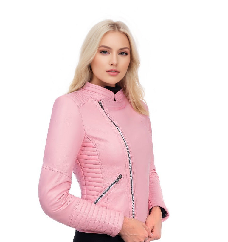 BLOUSON DE MOTO EN CUIR POUR FEMME ROSA