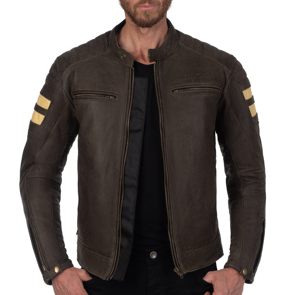 VESTE EN CUIR DE MOTO MARRON SOHO RÉTRO