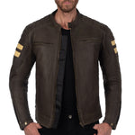 VESTE EN CUIR DE MOTO MARRON SOHO RÉTRO