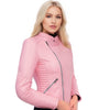 BLOUSON DE MOTO EN CUIR ROSA POUR FEMME