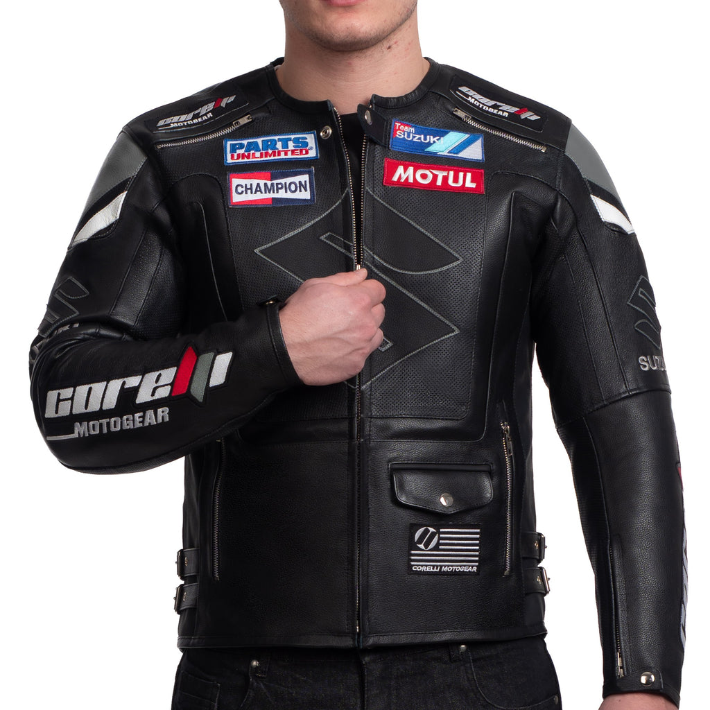 BLOUSON DE MOTO EN CUIR NOIR SUZUKI PLATINUM