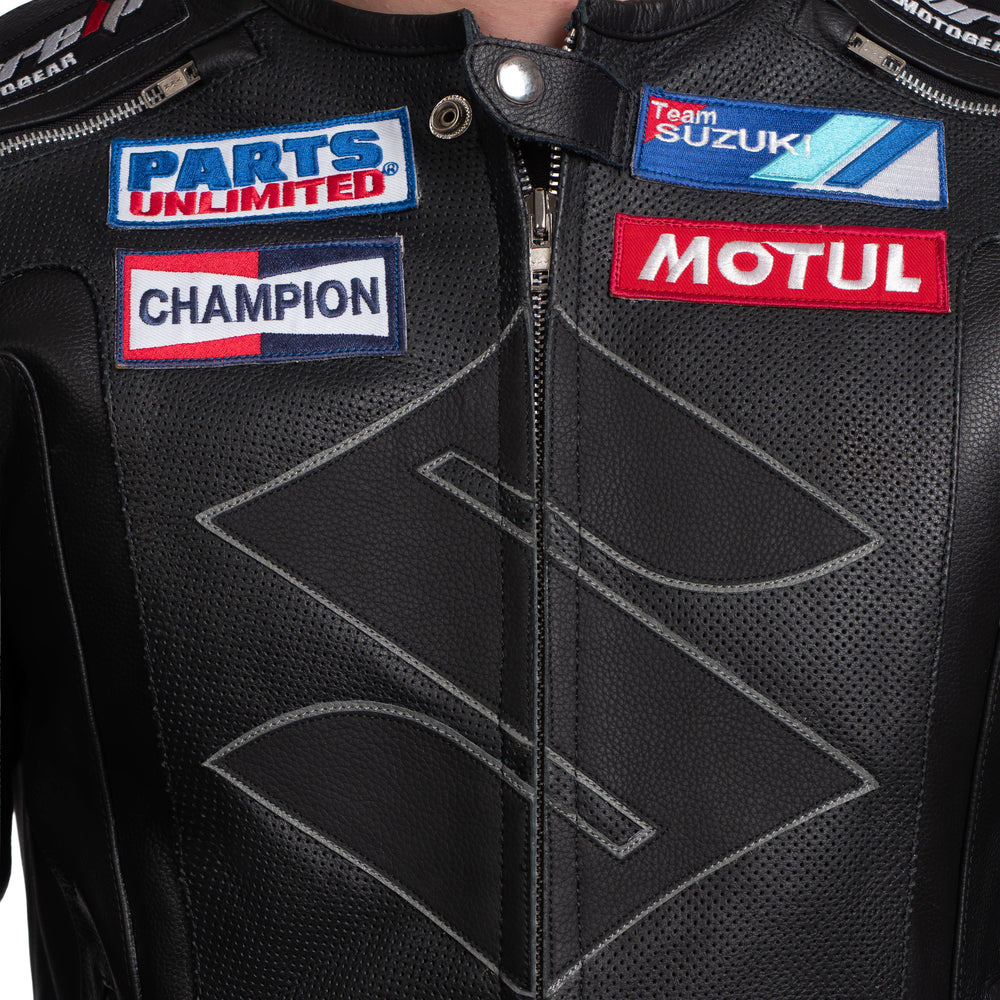 
                  
                    Charger l&amp;#39;image dans la galerie, BLOUSON DE MOTO EN CUIR NOIR SUZUKI PLATINUM
                  
                