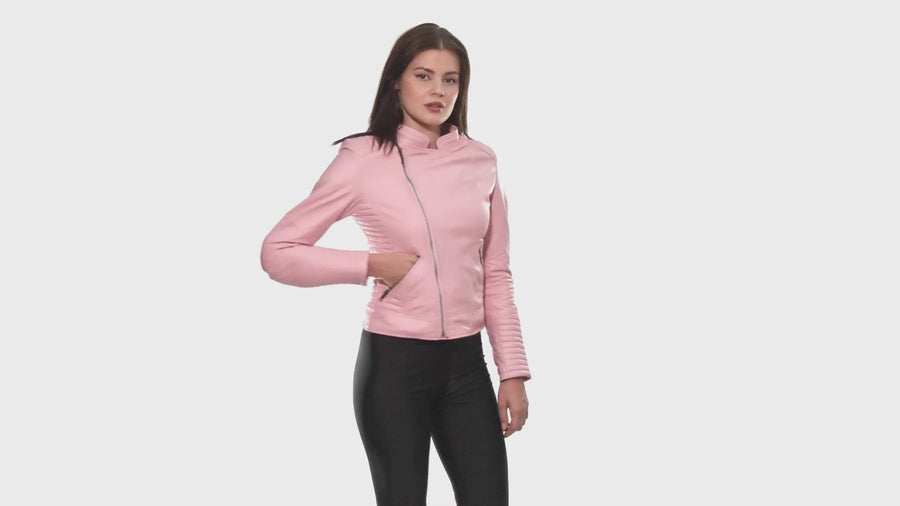 VESTE DE MOTO EN CUIR POUR FEMME ROSA
