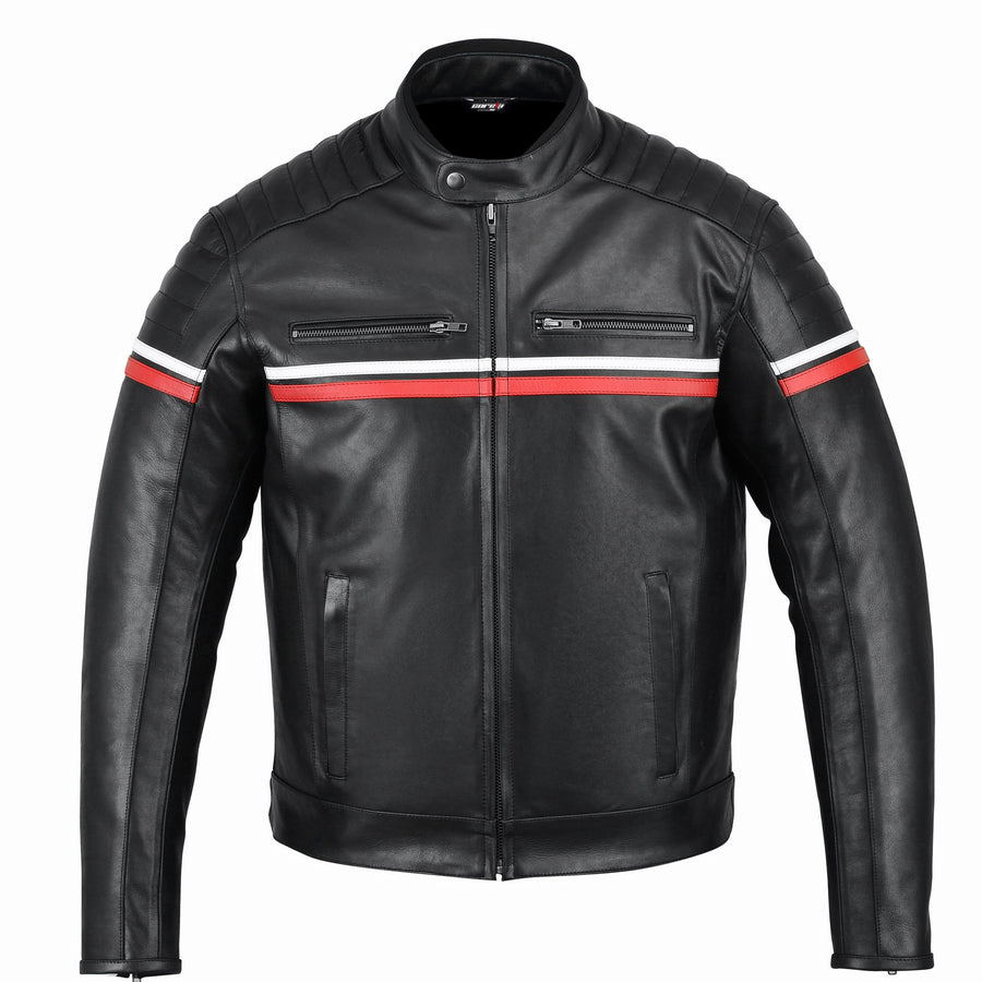METROPOLIS VESTE DE MOTO EN CUIR NOIR, Protections CE amovibles sur les épaules, les coudes et le dos