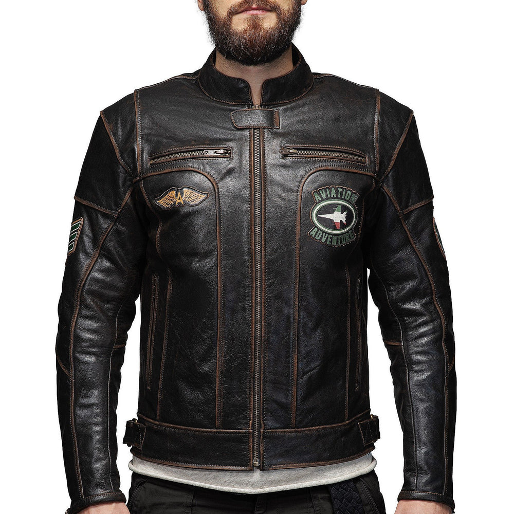 VIVI IL MOMENTO VESTE EN CUIR DE MOTO RÉTRO, Protections amovibles certifiées CE sur les épaules, les coudes et le dos, Fermetures éclair YKK tout autour, une fermeture éclair de 8 "dans le bas du dos pour se connecter au pantalon