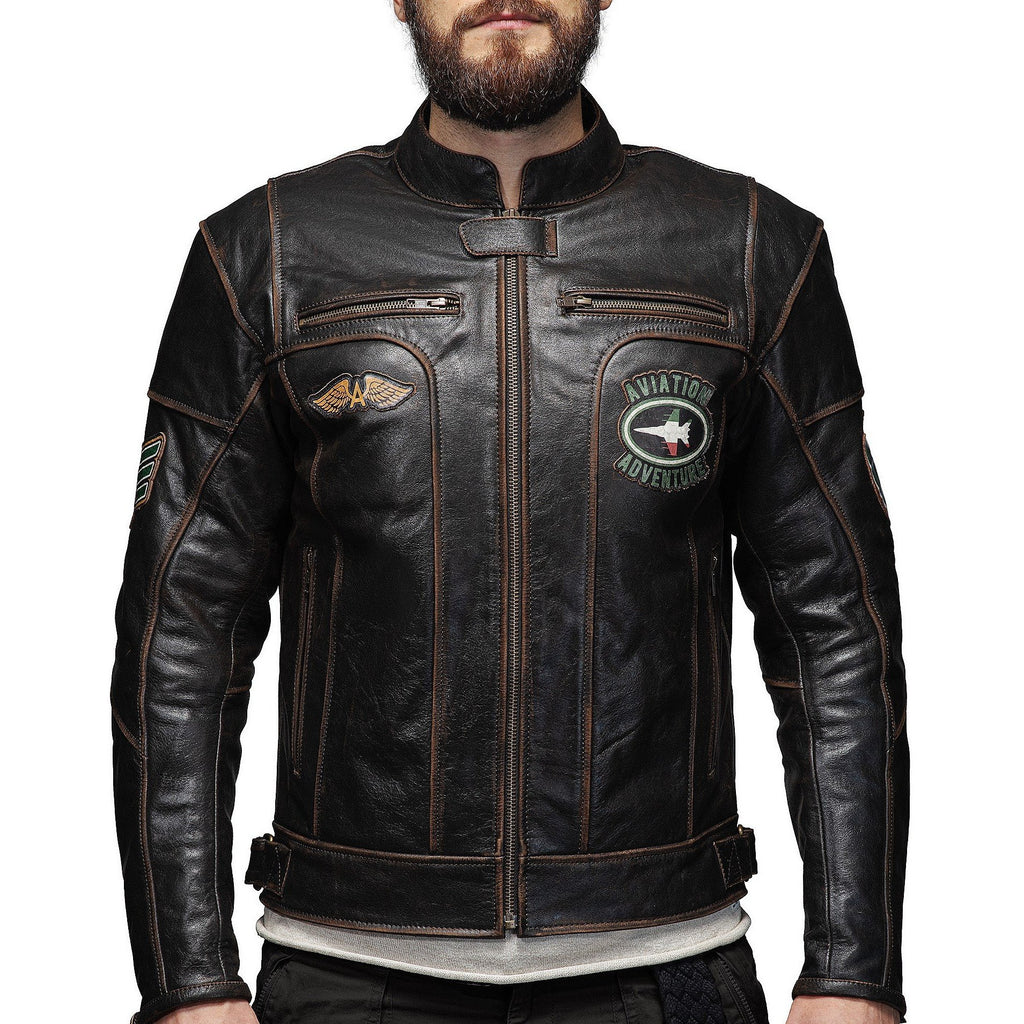 VIVI IL MOMENTO VESTE EN CUIR DE MOTO RÉTRO, Protections amovibles certifiées CE sur les épaules, les coudes et le dos, Fermetures éclair YKK tout autour, une fermeture éclair de 8 "dans le bas du dos pour se connecter au pantalon