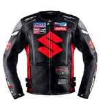 BLOUSON DE RACING DE MOTO EN CUIR SUZUKI, Protecteurs certifiés CE, Fermetures à glissière YKK