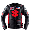 BLOUSON DE RACING DE MOTO EN CUIR SUZUKI, Protecteurs certifiés CE, Fermetures à glissière YKK