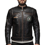 VIVI IL MOMENTO VESTE EN CUIR DE MOTO RÉTRO, Protections amovibles certifiées CE sur les épaules, les coudes et le dos, Fermetures éclair YKK tout autour, une fermeture éclair de 8 "dans le bas du dos pour se connecter au pantalon