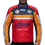 BLOUSON DE MOTO TEXTILE MIAMI MOTOR CLUB, Protections amovibles certifiées CE sur le dos, les épaules et les coudes
