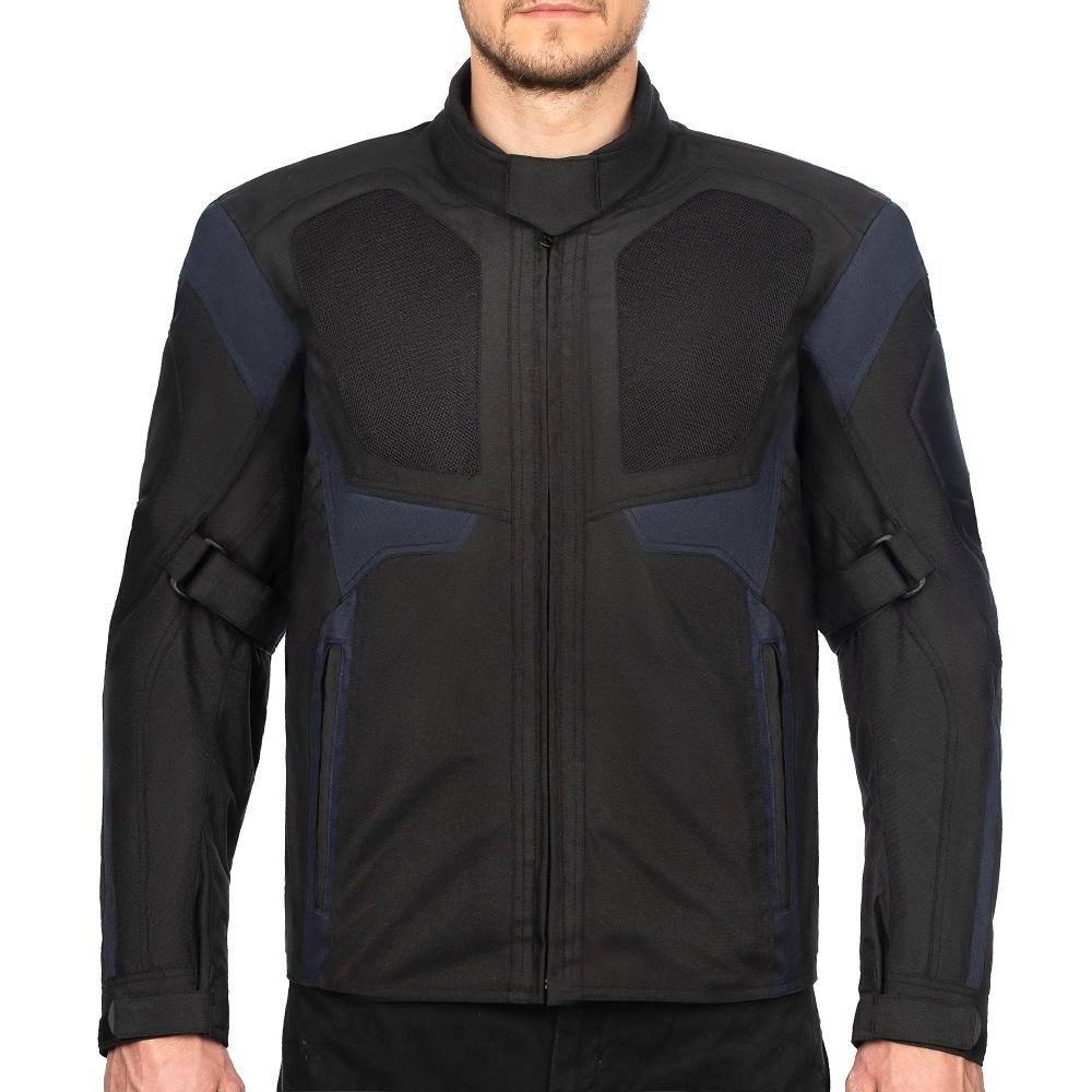 BLOUSON DE MOTO TEXTILE ROCKET BLEU, Protections amovibles certifiées CE sur les épaules, les coudes et le dos, Fermetures à glissière YKK tout autour, fermetures à glissière de 8 pouces et de connexion sur toute la circonférence pour les pantalons