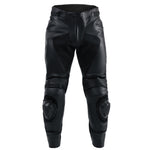 PANTALON DE MOTO EN CUIR ANTOINE NOIR, Protection de genou certifiée CE, sangles velcro réglables à la taille, Fermetures à glissière de bout en bout et de 8"