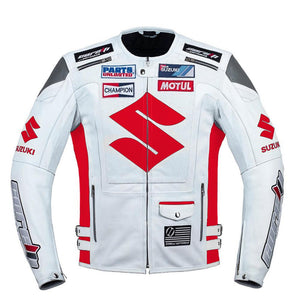 
                  
                    Charger l&amp;#39;image dans la galerie, BLOUSON DE RACING DE MOTO EN CUIR SUZUKI ROUGE, Protecteurs certifiés CE, Fermetures à glissière YKK
                  
                