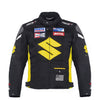 BLOUSON DE MOTO TEXTILE SUZUKI JAUNE, Protecteurs amovibles certifiés CE sur les épaules, les coudes et le dos, Fermetures à glissière YKK, fermeture à glissière de 8" pour fixation au pantalon