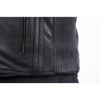 BLOUSON EN CUIR DE MOTO NOIR VANGUARD, Protections certifiées CE sur les coudes et les épaules, zone lombaire rembourrée, doublure intérieure matelassée en polyester amovible, col rembourré pour un meilleur confort