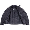 BLOUSON EN CUIR DE MOTO NOIR VANGUARD, Protections certifiées CE sur les coudes et les épaules, zone lombaire rembourrée, doublure intérieure matelassée en polyester amovible, col rembourré pour un meilleur confort