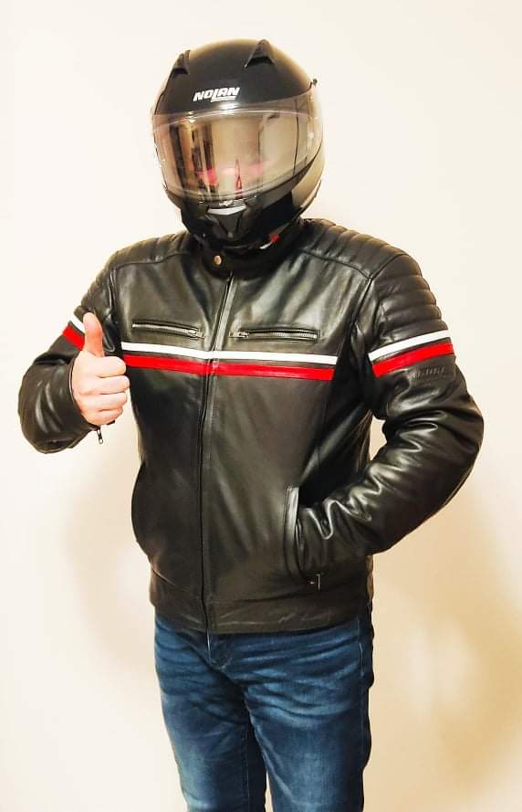 METROPOLIS VESTE DE MOTO EN CUIR NOIR, Protections CE amovibles sur les épaules, les coudes et le dos
