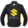 BLOUSON DE MOTO TEXTILE SUZUKI JAUNE, Protecteurs amovibles certifiés CE sur les épaules, les coudes et le dos, Fermetures à glissière YKK, fermeture à glissière de 8" pour fixation au pantalon