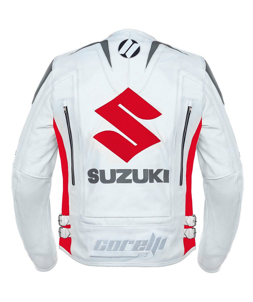BLOUSON DE RACING DE MOTO EN CUIR SUZUKI ROUGE, Protecteurs certifiés CE, Fermetures à glissière YKK