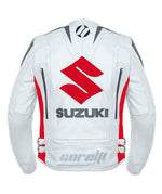 BLOUSON DE RACING DE MOTO EN CUIR SUZUKI ROUGE, Protecteurs certifiés CE, Fermetures à glissière YKK