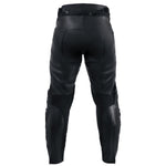PANTALON DE MOTO EN CUIR ANTOINE NOIR, Protection de genou certifiée CE, sangles velcro réglables à la taille, Fermetures à glissière de bout en bout et de 8"
