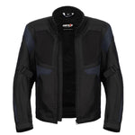 BLOUSON DE MOTO TEXTILE ROCKET BLEU, Protections amovibles certifiées CE sur les épaules, les coudes et le dos, Fermetures à glissière YKK tout autour, fermetures à glissière de 8 pouces et de connexion sur toute la circonférence pour les pantalons