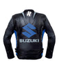 Suzuki black and blue motorcycle racing leather jacket (without a hump) (collectible), removable CE protectors, removable inner lining, genuine cowhide leather, YKK zippers, pockets, back photo