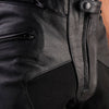 PANTALON DE MOTO EN CUIR ANTOINE NOIR, Protection de genou certifiée CE, sangles velcro réglables à la taille, Fermetures à glissière de bout en bout et de 8"