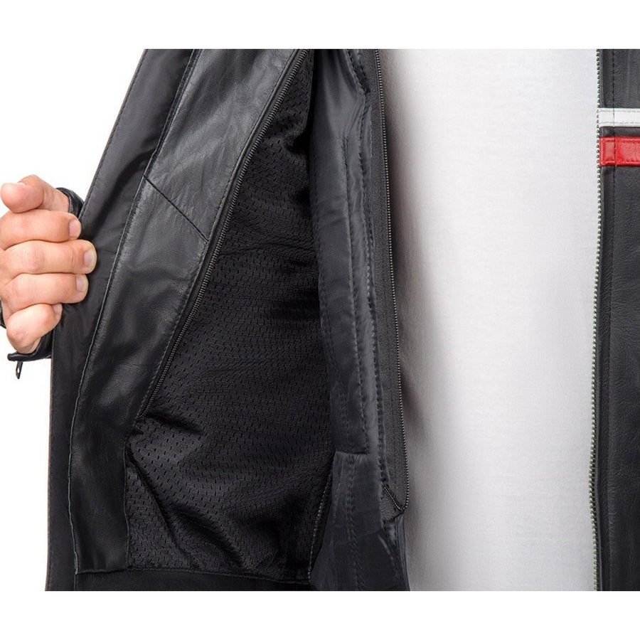 METROPOLIS VESTE DE MOTO EN CUIR NOIR, Protections CE amovibles sur les épaules, les coudes et le dos