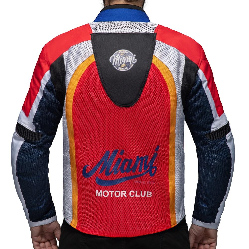 BLOUSON DE MOTO TEXTILE MIAMI MOTOR CLUB, Protections amovibles certifiées CE sur le dos, les épaules et les coudes