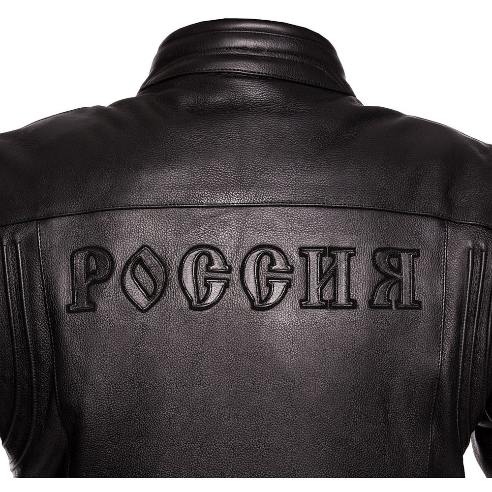 BLOUSON DE MOTO EN CUIR BIKER RUSSIE, Protecteurs amovibles certifiées CE sur les coudes, les épaules et le dos, Keprotec Kevlar sous les bras, un col intérieur doux pour un confort maximum