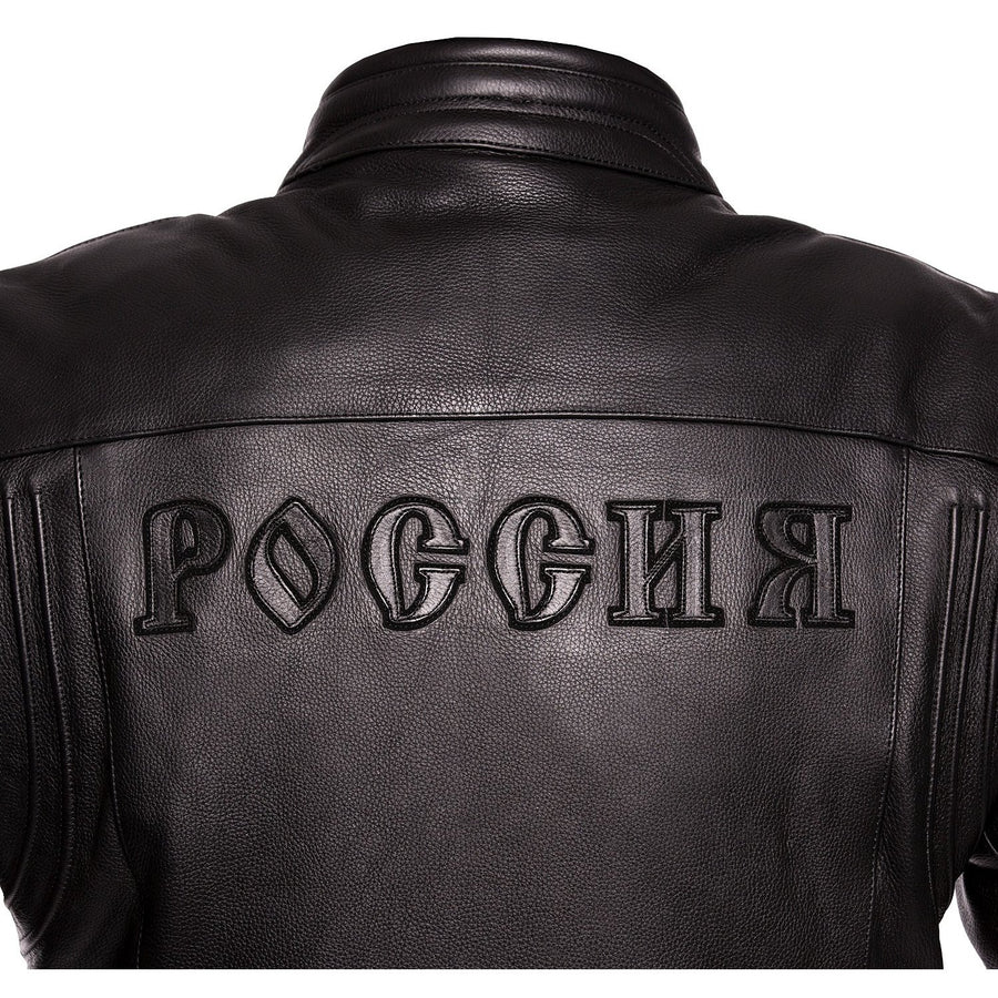 BLOUSON DE MOTO EN CUIR BIKER RUSSIE, Protecteurs amovibles certifiées CE sur les coudes, les épaules et le dos, Keprotec Kevlar sous les bras, un col intérieur doux pour un confort maximum