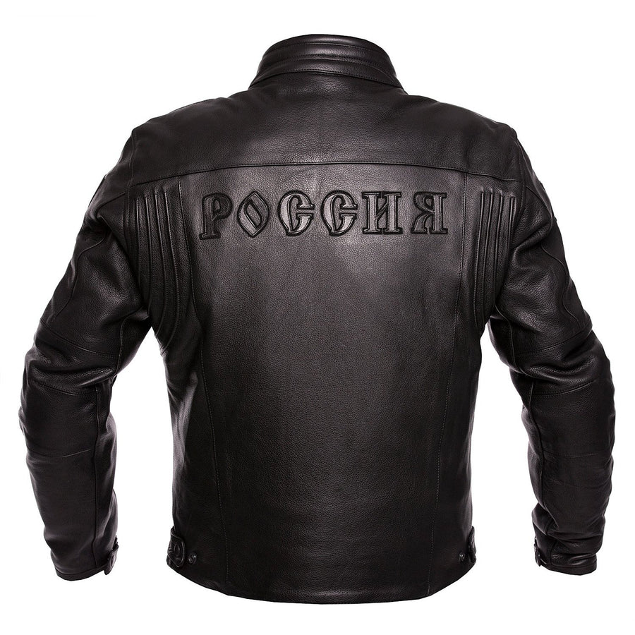 BLOUSON DE MOTO EN CUIR BIKER RUSSIE, Protecteurs amovibles certifiées CE sur les coudes, les épaules et le dos, Keprotec Kevlar sous les bras, un col intérieur doux pour un confort maximum