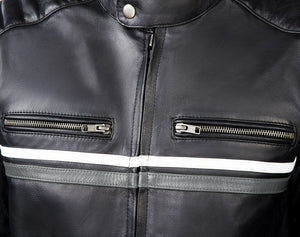 
                  
                    Charger l&amp;#39;image dans la galerie, METROPOLIS VESTE DE MOTO EN CUIR GRIS, Protections CE amovibles sur les épaules, les coudes et le dos
                  
                