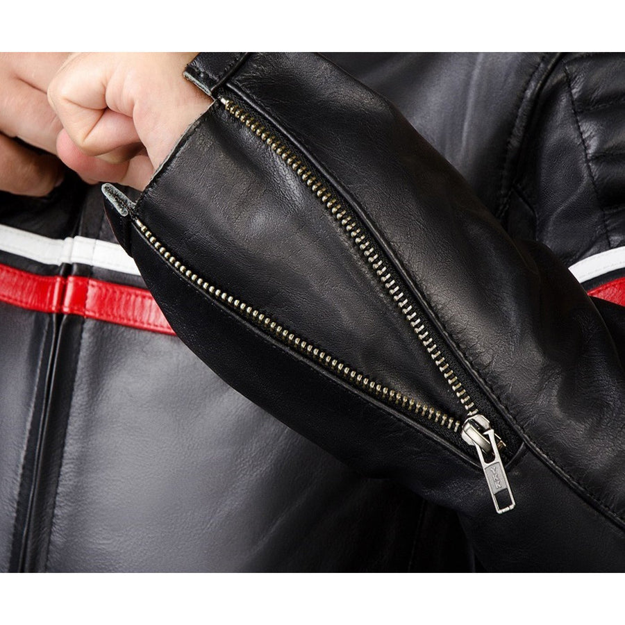 METROPOLIS VESTE DE MOTO EN CUIR NOIR, Protections CE amovibles sur les épaules, les coudes et le dos